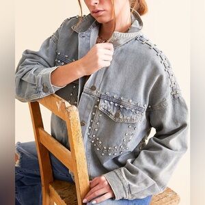 VEVERET Chunky Rhinestone Denim Oversized Jacket
